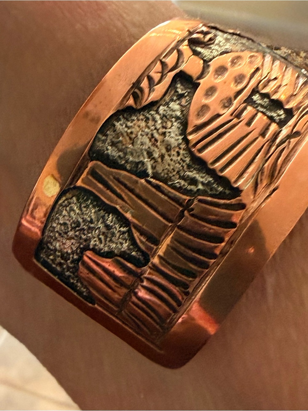 Native American Navajo Story Teller Cuff in Copper Artist signed Elaine Becenti